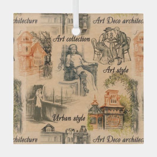  dames in de stad potlood tekening glas ornament (Voorkant)