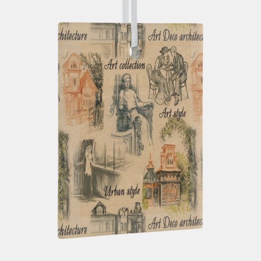  dames in de stad potlood tekening glas ornament (Voorkant Rechts)