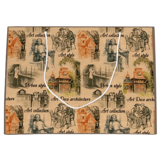  dames in de stad potlood tekening groot cadeauzakje (Voorkant)