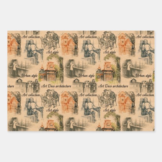  dames in de stad potlood tekening inpakpapier vel (Voorkant 2)