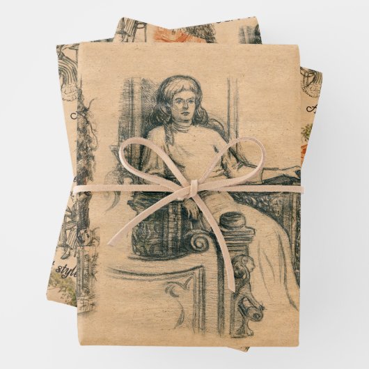  dames in de stad potlood tekening inpakpapier vel (In situ)