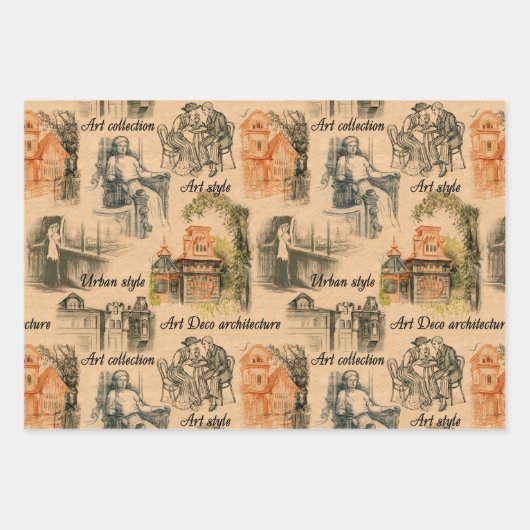 dames in de stad potlood tekening inpakpapier vel (Voorkant 3)