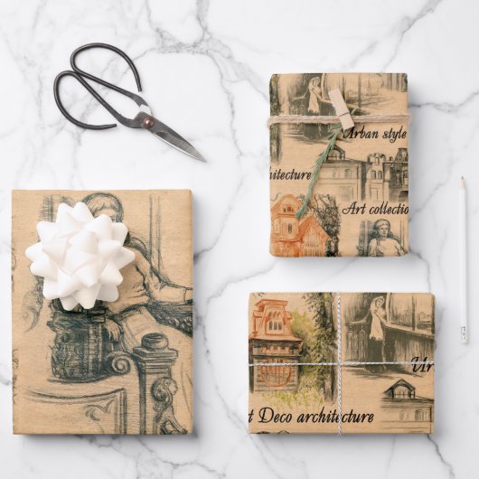  dames in de stad potlood tekening inpakpapier vel (Voorkant)