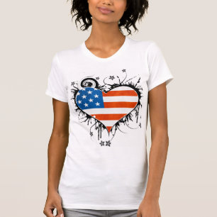 Dames in de Verenigde Staten Vlag Grungy Floral He T-shirt