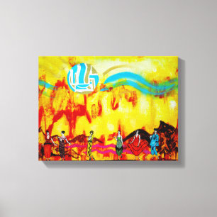 Dames in een surrealistisch landschap canvas afdruk