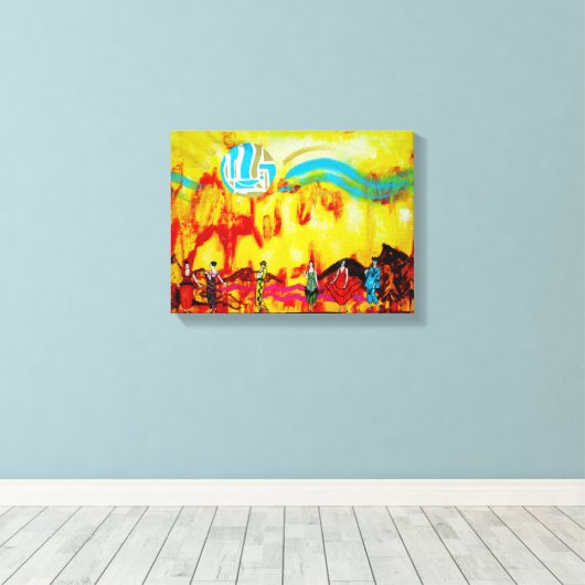 Dames in een surrealistisch landschap canvas afdruk (Insitu (Houten vloer))