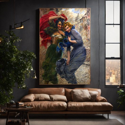  dames in groen rood blauw canvas afdruk