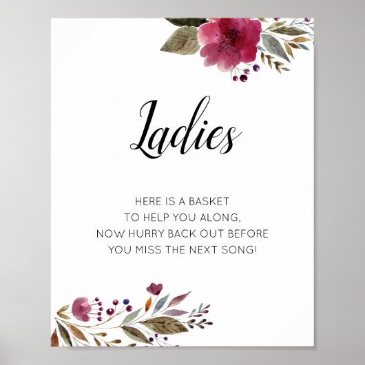 Dames in het Bathroom-mandje Burgundy Floral Poster (Voorkant)