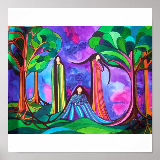 Dames in het bos poster (Voorkant)