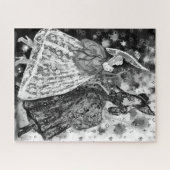 Dames in het gezicht des jurken Puzzle Black, wit  Legpuzzel (Horizontaal)