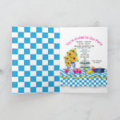 Dames in het Luncheon Party Invitation Blue Gingha Kaart (Binnen)