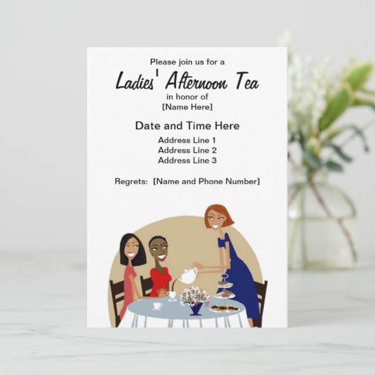 Dames in het middaguur van Tea Custom Invites Kaart (Staand voorkant)