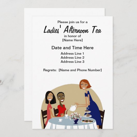 Dames in het middaguur van Tea Custom Invites Kaart (Voorkant / Achterkant)
