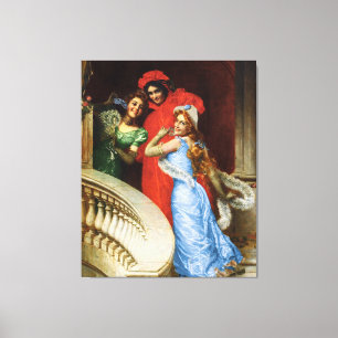 dames in het rood blauw groen bij Masquerade Canvas Afdruk