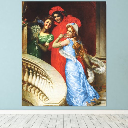  dames in het rood blauw groen bij Masquerade Canvas Afdruk (Insitu (Houten vloer))