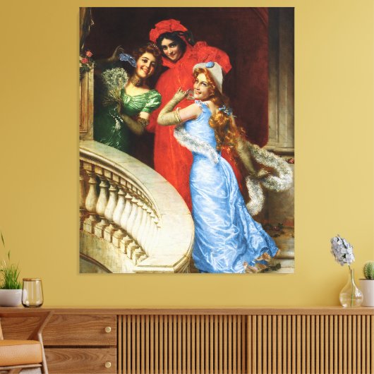  dames in het rood blauw groen bij Masquerade Canvas Afdruk (Insitu (Woonkamer))