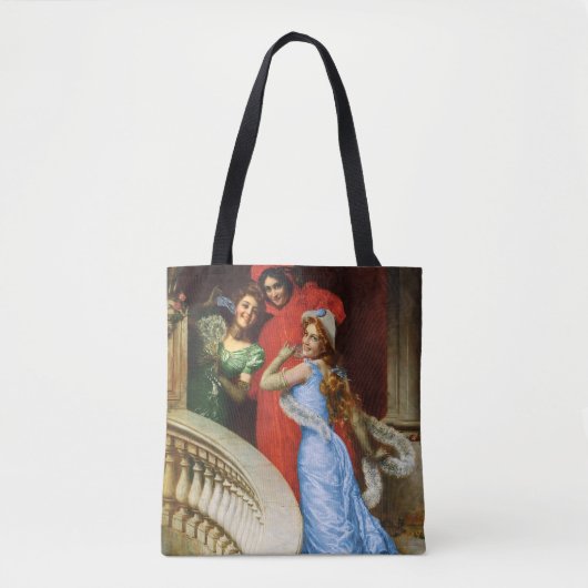  dames in het rood blauw groen bij Masquerade Tote Bag (Voorkant)