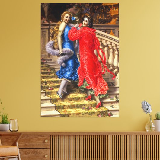  dames in het rood blauw in het theater canvas afdruk (Insitu (Woonkamer))