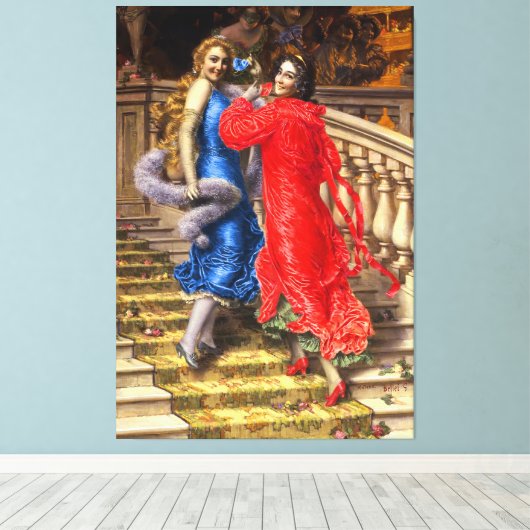  dames in het rood blauw in het theater canvas afdruk (Insitu (Houten vloer))