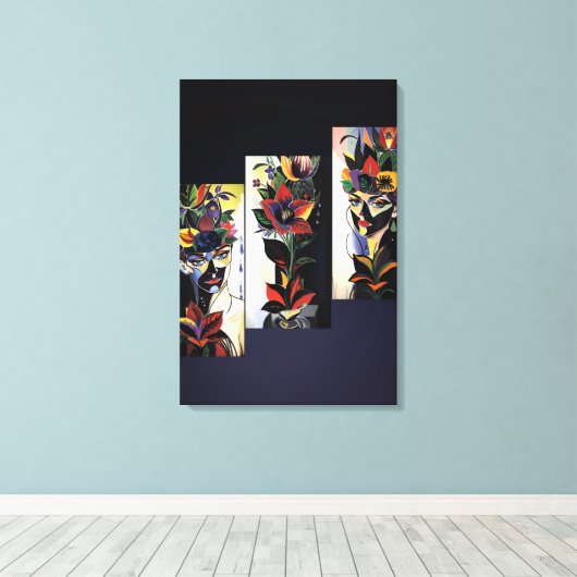 Dames in kleuren canvas afdruk (Insitu (Houten vloer))