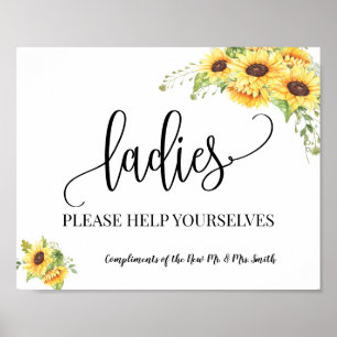 Dames in poederkamer, bruinzonnebloemen poster