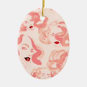 Dames in thee, kleur roos keramisch ornament