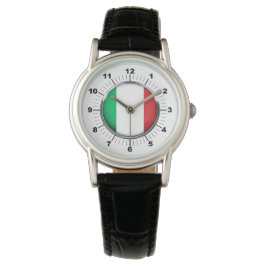 Dames Italië Vlag Classic Zwart Lederen Horloge