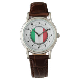 Dames Italië Vlag Klassiek Bruin Lederen Horloge