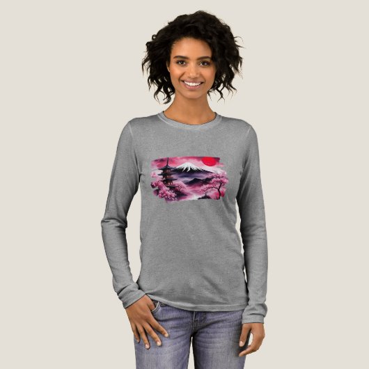 Dames Japanse Landschap lange mouw Tshirt (Voorkant)