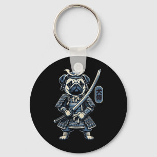 Dames Japanse Samurai-hondtatoeage, Pug-hond Kawai Sleutelhanger