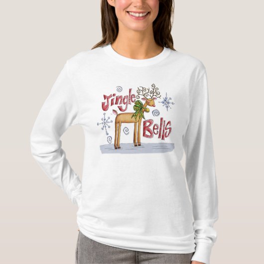 Dames Jingle Bells met Kerstmis Jumper - rendier T-shirt (Voorkant)