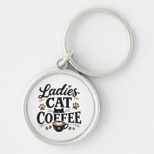 Dames Kat Koffie Sleutelhanger – Cute Kat Liefhebb (Voorkant)