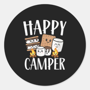Dames Kawaii Smore Gelukkige Kampeerder Kampeerplo Ronde Sticker
