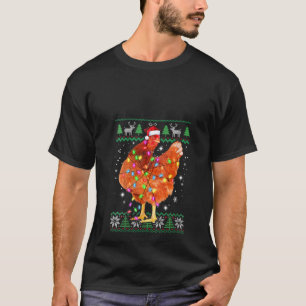 Dames Kerst Kip Santa Hoed Kerstlichten Chi T-shirt