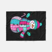 Dames Kerst Patchwork Sneeuwman Preppy Retro Me Fleece Deken (Voorkant (Horizontaal))