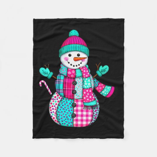 Dames Kerst Patchwork Sneeuwman Preppy Retro Me Fleece Deken (Voorkant)
