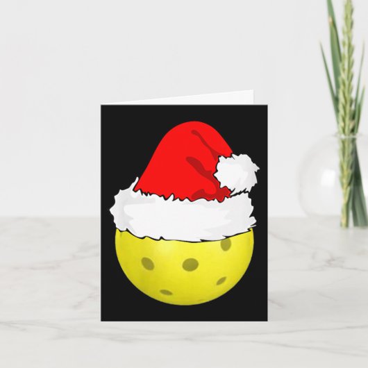 Dames kerst pickleball pickle bal santa hoed kaart (Voorkant)
