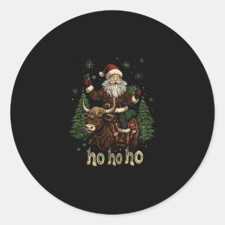 Dames Kerstboomverlichting Santa Riding Highland K Ronde Sticker