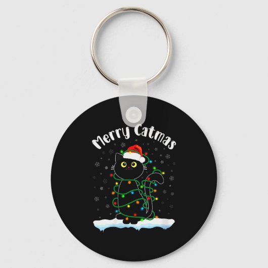 Dames Kerstkat Kerstman Kat met Kerstman Hoed Zwar Sleutelhanger (Voorkant)