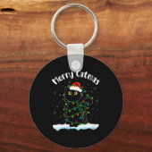 Dames Kerstkat Kerstman Kat met Kerstman Hoed Zwar Sleutelhanger (Voorkant)