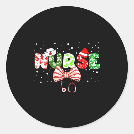 Dames Kerstverpleegster Stethoscoop Kerstmis Coque Ronde Sticker (Voorkant)