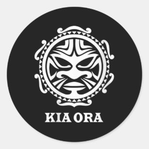 Dames Kia Ora Maori-cultuur symbool Haka-dans Nieu Ronde Sticker