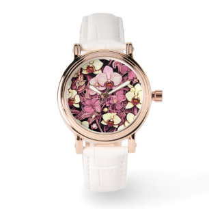 Dames kijken wit met orchidee design gezicht horloge