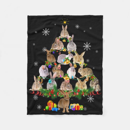 Dames Konijn Kerstboom Sneeuw Grappig Konijn Kerst Fleece Deken (Voorkant)