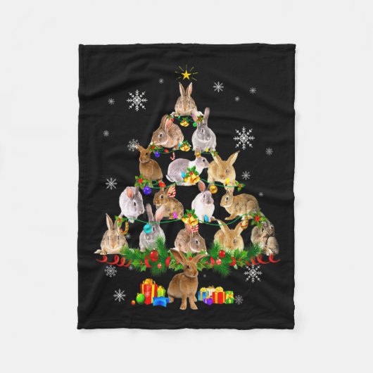Dames Konijn Kerstboom Sneeuw Grappig Konijn Kerst Fleece Deken (Voorkant)