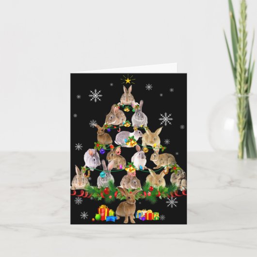 Dames Konijn Kerstboom Sneeuw Grappig Konijn Kerst Kaart (Voorkant)