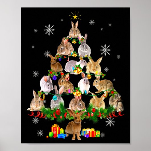 Dames Konijn Kerstboom Sneeuw Grappig Konijn Kerst Poster (Voorkant)