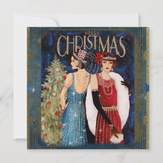 Dames Kunst Kerst 1930's Kaart (Voorkant)