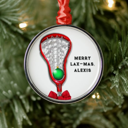 Dames Lacrosse Kerst Metalen Ornament (Boom)