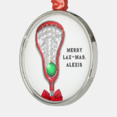 Dames Lacrosse Kerst Metalen Ornament (Links)